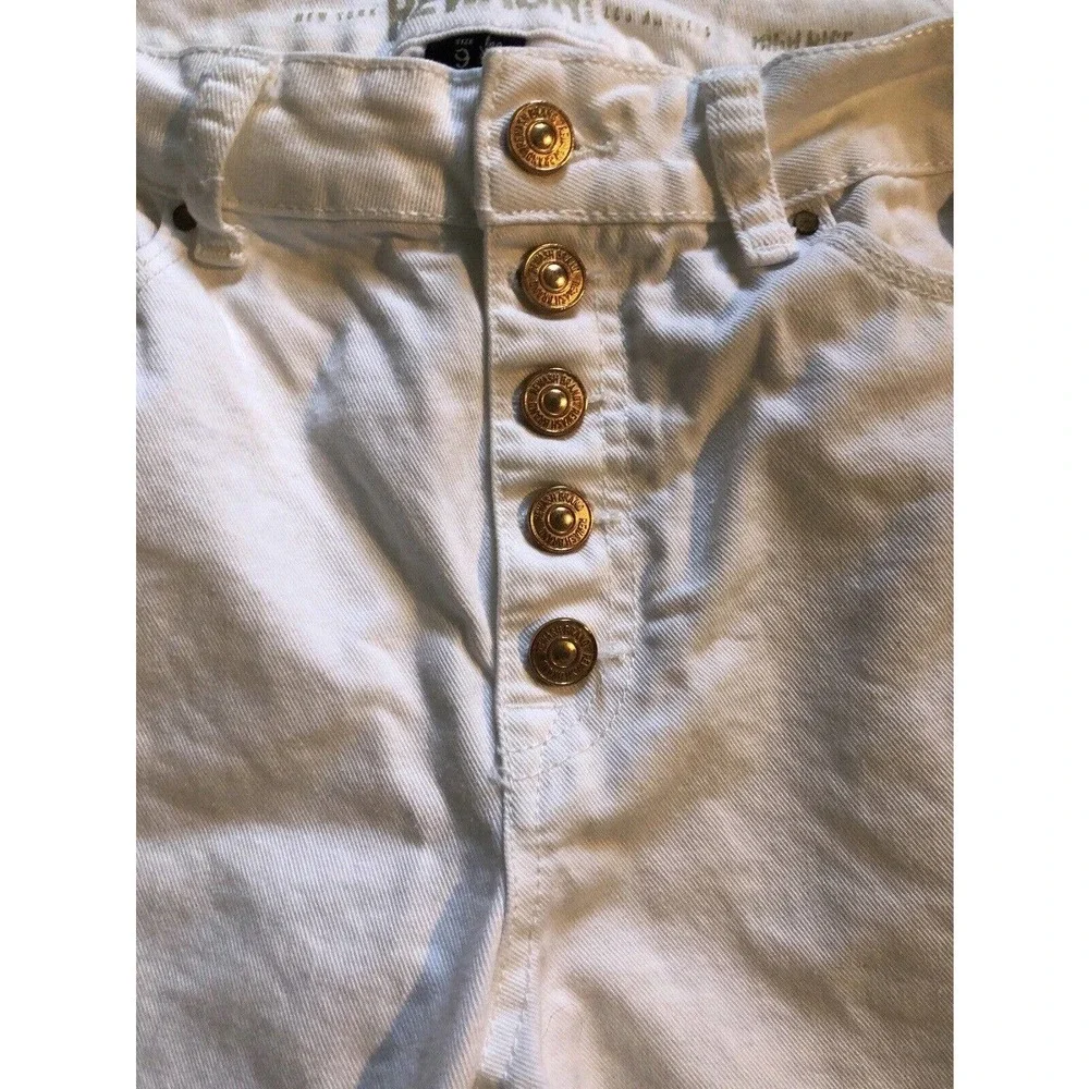 Rewash Brand Gold Button Fly Distressed #Bemore Women's Jeans White 9/29 Raw Hem